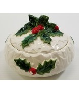 Vintage Lefton Christmas Holly Candy Bowl with Lid Japan 1970/71 - £11.81 GBP