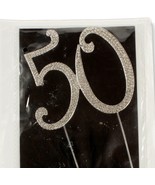 Cake Topper 50 Birthday Anniversary Silver Sparkles Rhinestones 4 inches... - $9.94