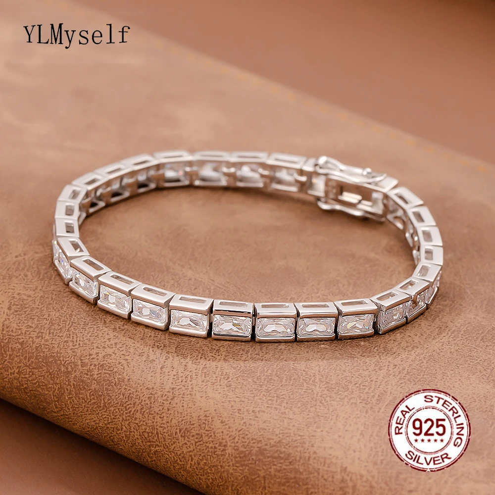 Solid Silver 15-18CM Tennis Bracelet Jewelry Gift Pave Setting 3*5mm Rectangle S - £74.41 GBP