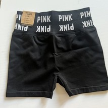 Victoria&#39;s Secret PINK 3&quot; SEAMLESS HIGH WAIST Bike SHORTS Medium Black Logo - $25.74