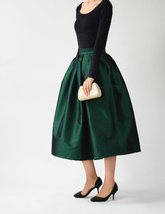 A-line Pleated Taffeta Skirt Ruffle Plus Size Pleated Skirt Black Emerald Green image 7