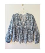 BCBGeneration Sz L Sheer Blue Paisley V Neck Blouse Top Loose Fit - $13.33