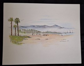 Signed Beverly Ellstrand Santa Barbara Beach Mtns. Landscape Color Sketc... - $27.00