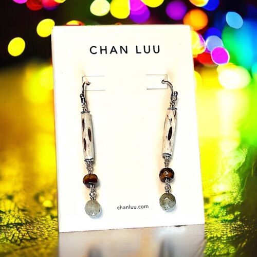 CHAN LUU Stripe Column Earrings in White Bone Mix New With Tags MSRP $75 - $54.44