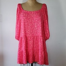 Terra &amp; Sky Blouse Dress Size 3X Pink Orange Floral Babydoll Ruffle 3/4 Sleeve - £11.75 GBP