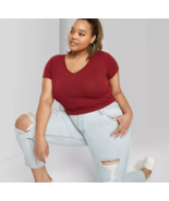 Women&#39;s Plus Size Short Sleeve V-Neck Cropped T-Shirt - Wild Fable - £7.42 GBP