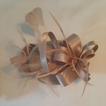 Beige Fascinator Hat Satin Feather Clip On Headband new in box - £16.91 GBP