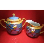 Luster ware Japan birds decor 14 pcs creamer sugar 3 cups and plates tri... - $60.93 CAD