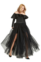Black High Slit Tulle Maxi Skirt Women Plus Size Full Length Tulle Maxi Skirt image 3