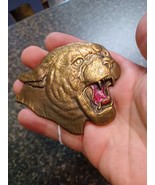 Vintage Cat Panther Cougar Mountain Lion Brass  Belt Buckle Red Tongue - $565.28 MXN