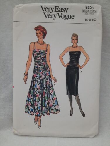 1980's VTG Vogue Easy 9323 ~ 2 Misses' Straps Ruched Bodice Dresses 6-8-10 UC - $11.83