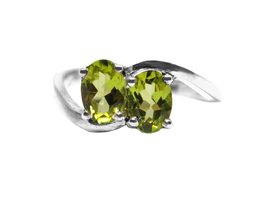 Peridot Birthstone Ring Two Birthstone Ring 925 Silver Peridot Ring Augu... - $39.59