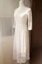 Ivory White Lace Boho Dress Women Plus Size long Sleeve Easy Fitted Lace Dress image 5