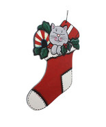 Painted Wood 7.5 inch Cat in Stocking Christmas Ornament Wall Decor Gift... - £3.39 GBP