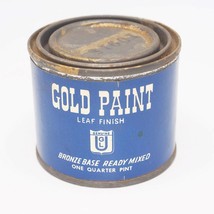 Gold Paint Leaf Finish Tin Can Advertising Design - $14.84