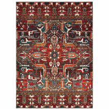 6&#39; X 9&#39; Red Orange Blue And Grey Southwestern Power Loom Stain Resistant Area Ru - $758.29