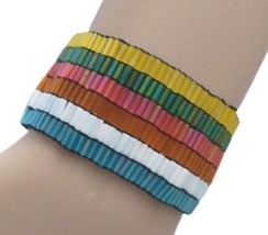 Rainbow Beaded Stretch Bracelet Bohemian Multi Color Bugle Beach Colorful Pride - £7.88 GBP