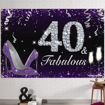 6X4Ft Happy 40Th Birthday Banner Backdrop - 40 &amp; Fabulous Heels Birthday Decorat - £19.17 GBP