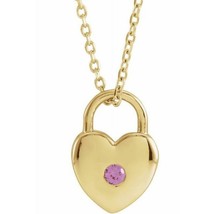 Authenticity Guarantee 
14K Yellow Gold Pink Sapphire Heart Lock Necklace - £430.85 GBP