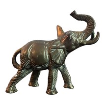 Vintage Brass Elephant 4.5&quot; Tall X 5&quot; Long Figurine Trunk Up Statue Home Decor - £11.62 GBP