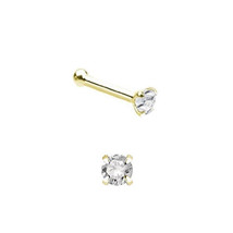Nose Lip Bone 1.5mm Round Clear CZ 14k Yellow Gold Four 4 Prong Setting ... - £15.17 GBP