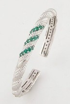 Sterling Silver Judith Ripka Hinged Cuff Bracelet w/ Three Rows Emeralds - $686.05