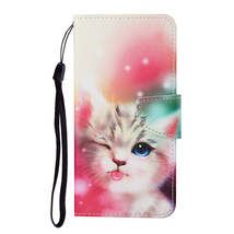 Anymob iPhone Case Pink Cat Flip Leather Flower Painted Printed Wallet Phone  - £23.09 GBP