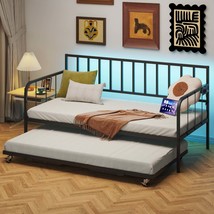 Twin Daybed with Trundle - Metal Sofa Bed Frame, Space Saving for Guests - $236.99
