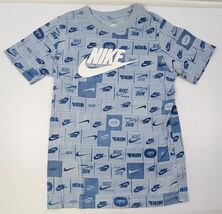 F1) The Nike Tee Kids AOP All Over Print Graphic Logo Blue Cotton Shirt ... - $14.84