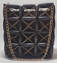 Chain, Wood Bead, and Suede Hand Bag 7&quot; Wide x 7.5&quot; High - £27.24 GBP