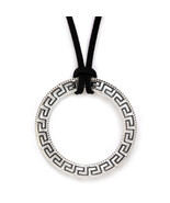 Meander-Greek Key Necklace -  Sterling Silver Large Pendant with Choker  - £59.15 GBP
