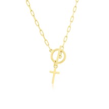 Sterling Silver Cross Charm Paperclip Toggle Necklace - Gold Plated - £44.04 GBP