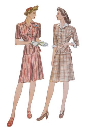 Vtg 1940s Simplicity Pattern 4983Misses Two Piece Dress w Dickey Size 14 Bust 32 - $27.67