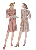 Vtg 1940s Simplicity Pattern 4983Misses Two Piece Dress w Dickey Size 14... - $27.67