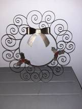 Vintage Metal Christmas Wreath with Holly Leaves Berries &amp; Ribbon - $34.99