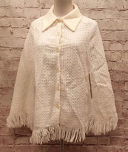 Vintage Bea West Acrylic Knit Sweater Cape 60s Made in USA ONE SIZE White - £45.60 GBP