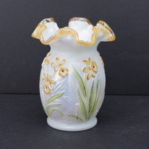 Fenton Vase Honeycrest Iridescent Hand Painted Daffodil 95th Anniversary 5.5&quot; - £66.48 GBP