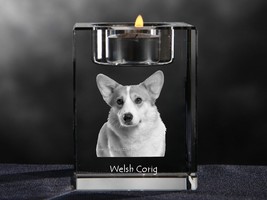 Welsh corgi, crystal candlestick with dog, souvenir, decoration, limited edition - £45.69 GBP