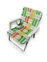 Vtg 21” Kids Retro Aluminum Webbed Folding Lawn Chair Beach Camp Multi Stripes - £27.47 GBP