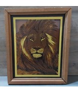 Vintage Lion Head Painted on Glass Wooden Frame 1970s 9x11 Art Deco - £45.48 GBP