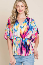 BOMBOM Printed Surplice Peplum Blouse - $34.22