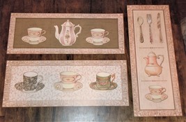 Vintage 3pc Teacup &amp; Teapot Victorian Tea Metal Tin Sign Tea Room Party ... - $39.59