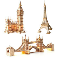 3D Wooden Puzzle Kit Tower Bridge, Big Ben &amp; Eiffel Tower DIY Model Set - $28.34