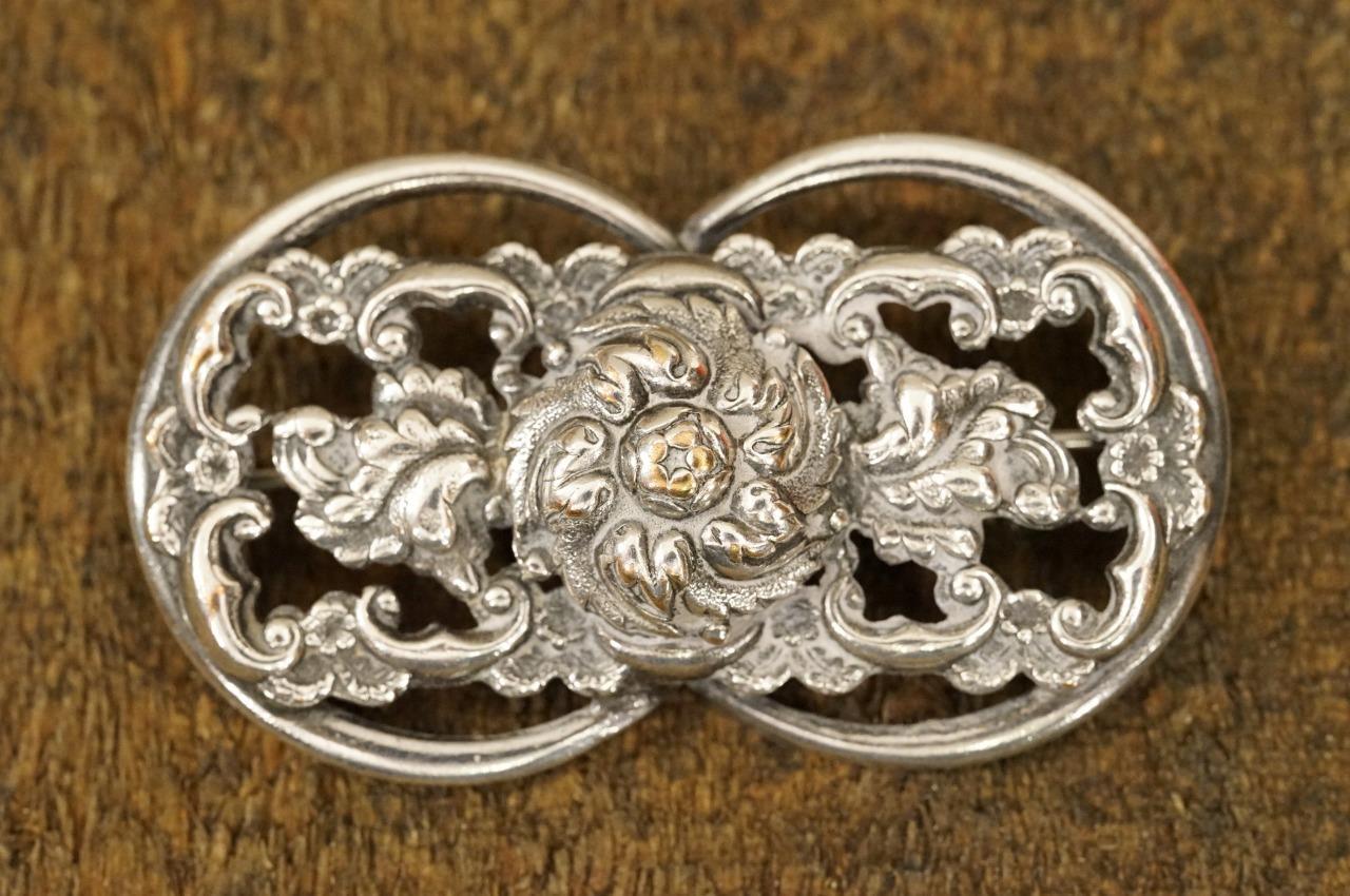 Primary image for Vintage Costume Jewelry Silver Plated Brass Baroque Cloak Bar Brooch Pin