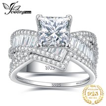 New 2Pcs Solid 925 Sterling Silver Wedding Engagement Ring for Woman 3.4ct Simul - £42.65 GBP