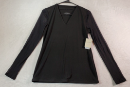 Carmen Marc Valvo Blouse Top Women Small Black Knit Polyester Long Sleeve V Neck - £12.98 GBP