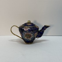 Vintage Cloisonné Mini Miniature Teapot Flowers Enameled Collectible - £11.75 GBP