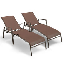  2 Pieces Patio Folding Chaise Lounge Chair Set with Adjustable Back-Bro... - £229.65 GBP