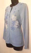 Breckenridge Sequin Accent Fleece Jacket size Small Ice Blue Zipper Front Pocket - £23.30 GBP