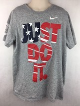 Nike Dri Fit Kid&#39;s Gray Just Do It USA American Flag Olympic T Shirt Size M - £11.07 GBP